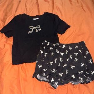 Women's Black Bow Print Sleepwear Set